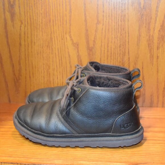 Ugg Neumel Leather Dark Brown Shearling Lined Chukka Boots Mens Size 9 - Picture 3 of 9